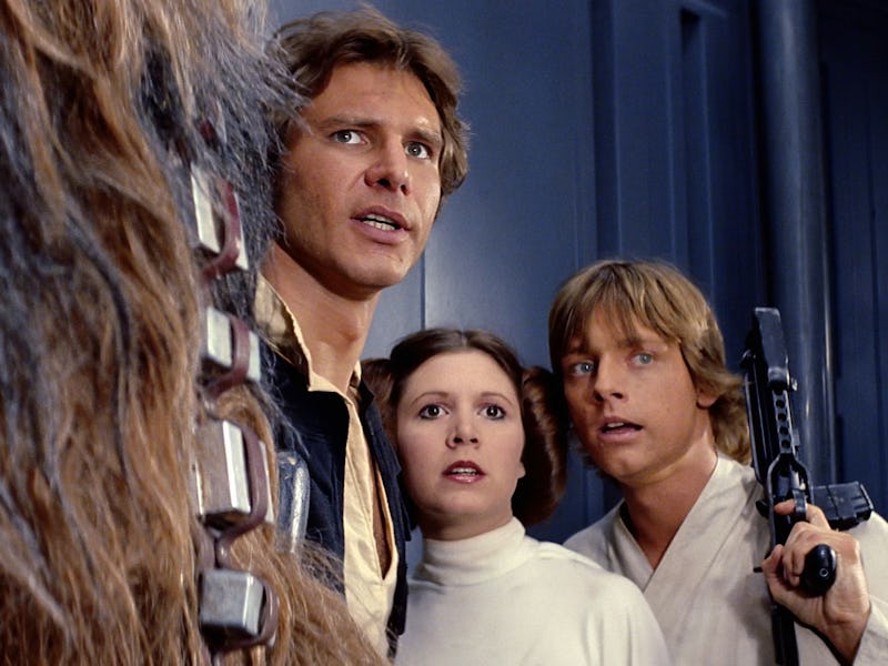 Harrison Ford, Carrie Fisher, and Mark Hamill in Star Wars: Episode IV — A New Hope