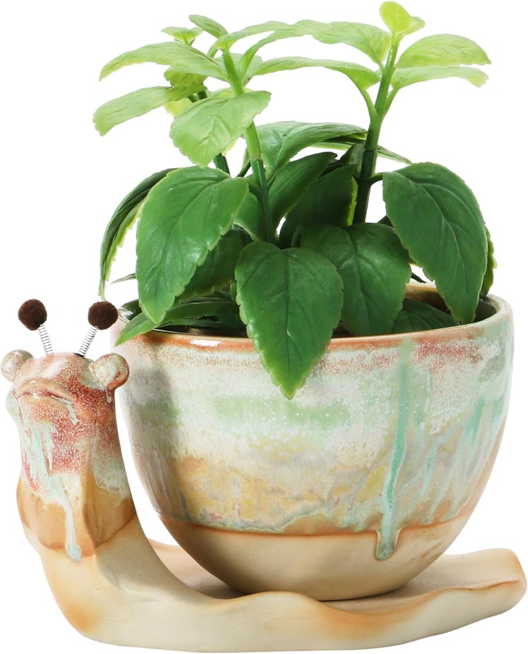 Creative Co-Op Stoneware Snail Planter (2 Pieces)