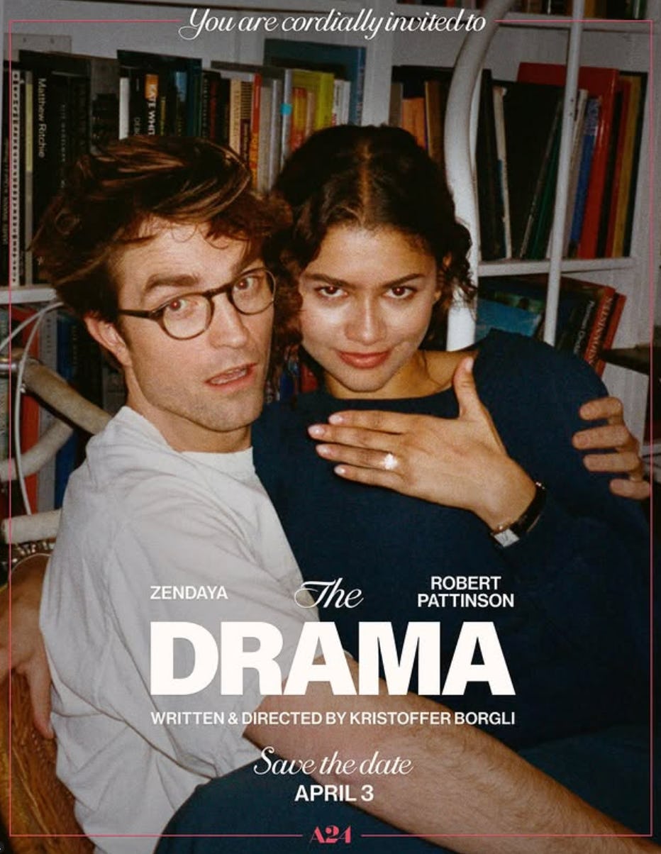 Robert Pattinson and Zendaya star in The Drama. Screenshot via Instagram