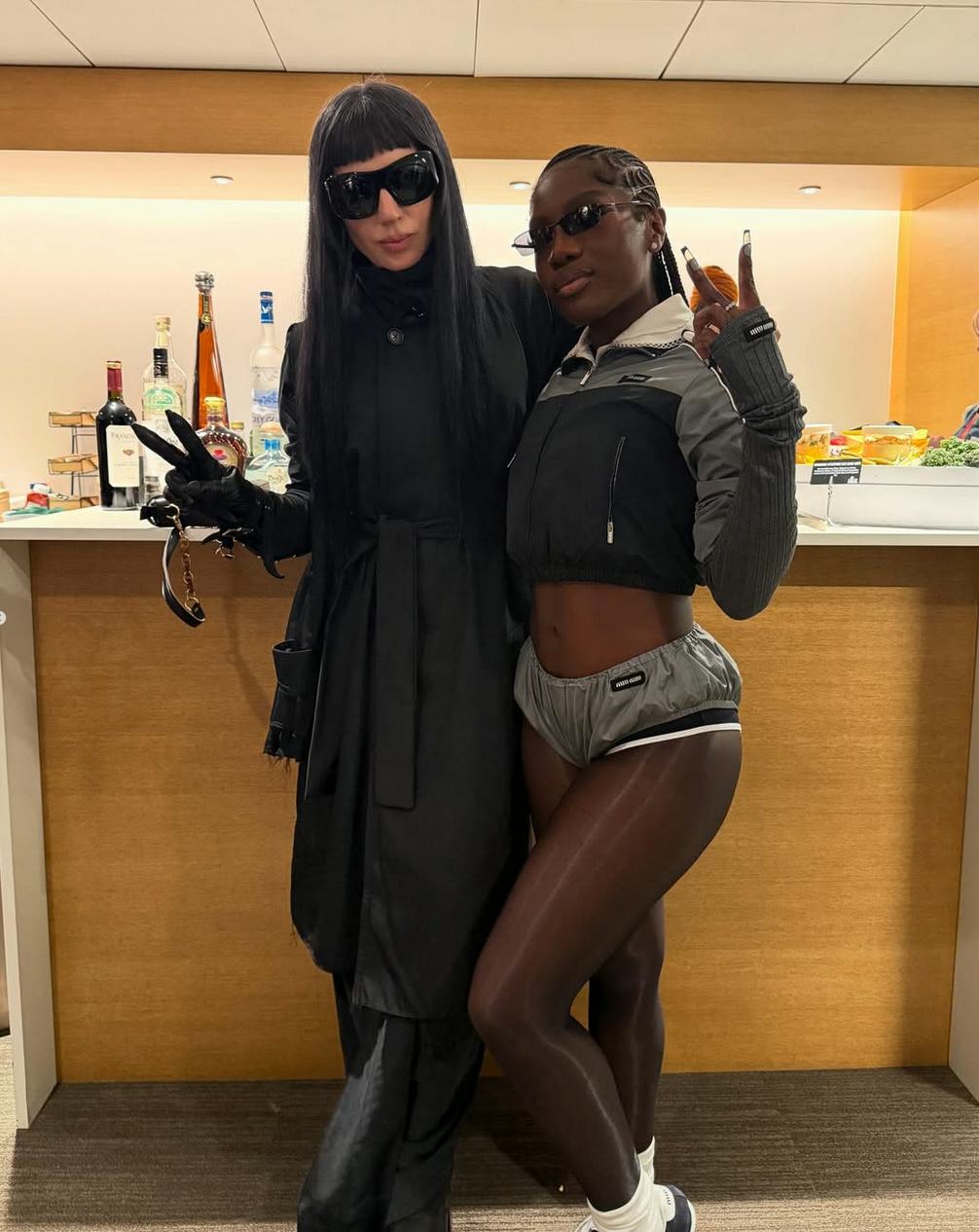 Lady Gaga and Doechii at the Super Bowl. Screenshot via Instagram