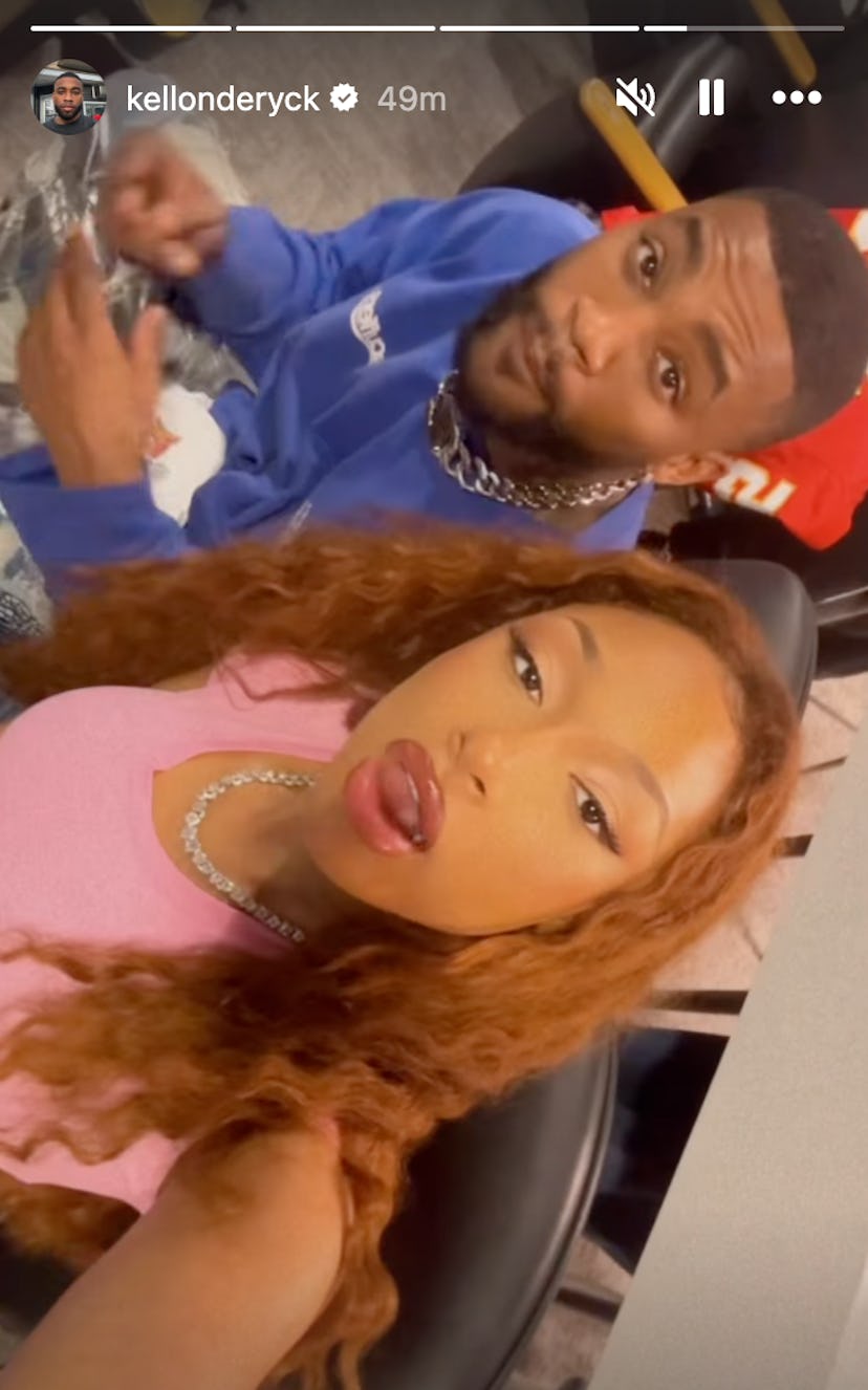 Megan Thee Stallion watches the Super Bowl LIX.