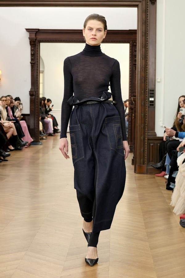 A model walks the runway at the Bevza fashion show during New York Fashion Week on February 14, 2024…