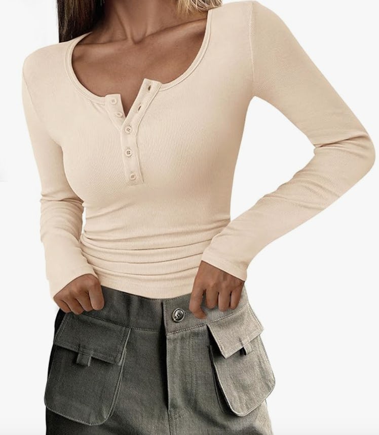 PRETTYGARDEN Long Sleeve Henley T Shirt