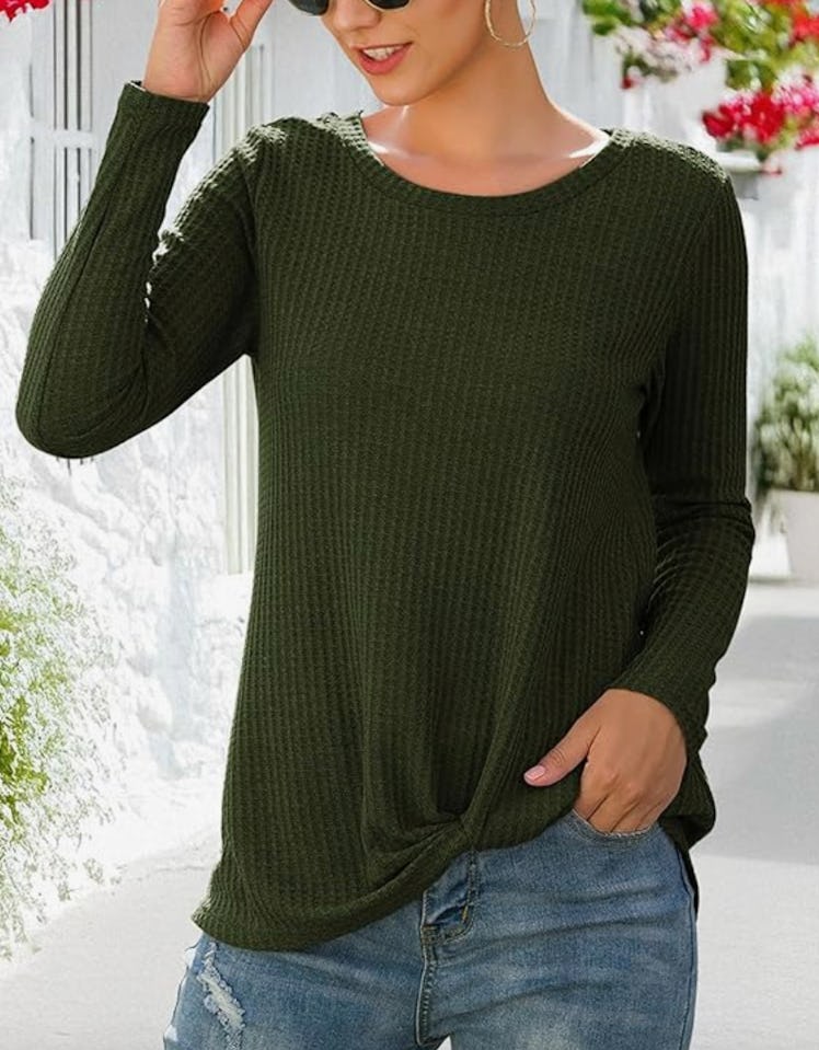 Neineiwu Long Sleeve Waffle Knit Shirt