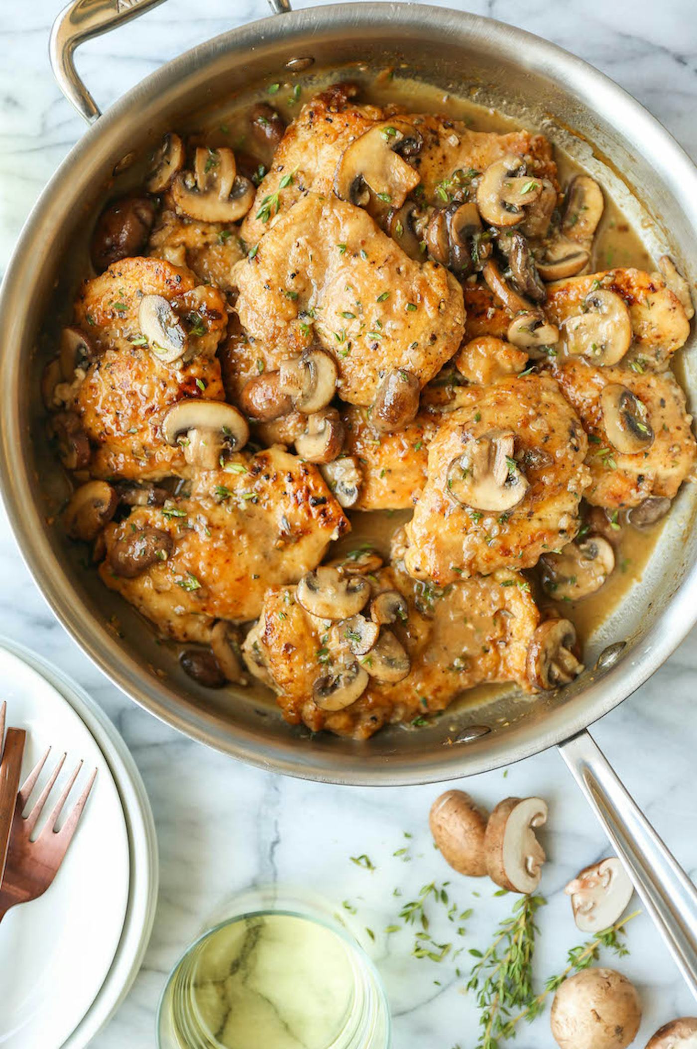 Skillet Mushroom Chicken Thighs, an easy chicken thighs recipe
