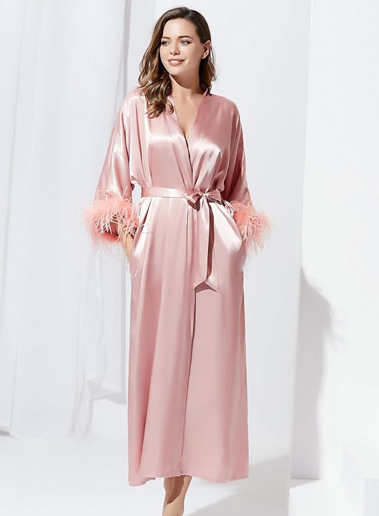 PRODESIGN Satin Feather-Trim Robe