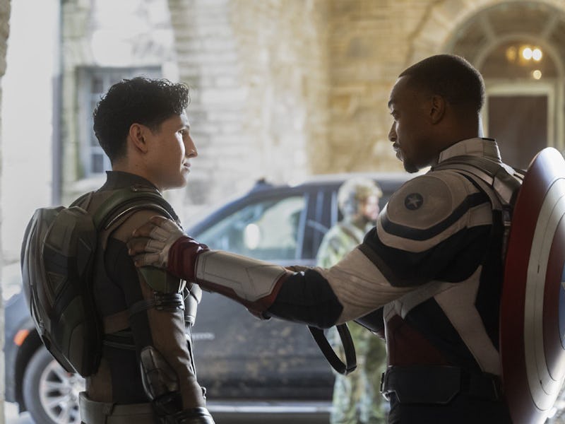 Joaquin Torres/Falcon (Danny Ramirez) and Sam Wilson/Captain America (Anthony Mackie) in Captain Ame...