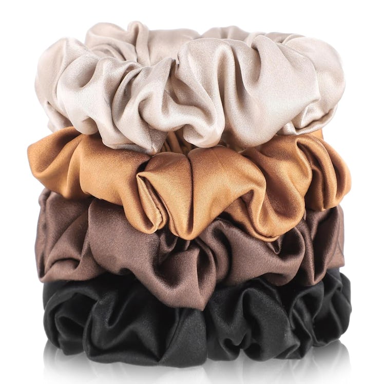 Obeoby Mulberry Silk Scrunchies (4-Pack) 