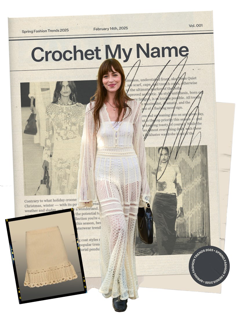 Spring 2025 Fashion Trend: Dakota Johnson in crochet.