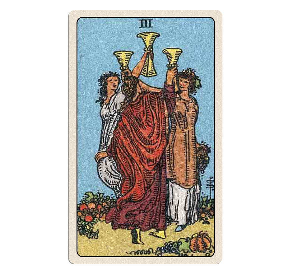 Your tarot card for Tuesday, February 18, 2025 is the Three of Cups.