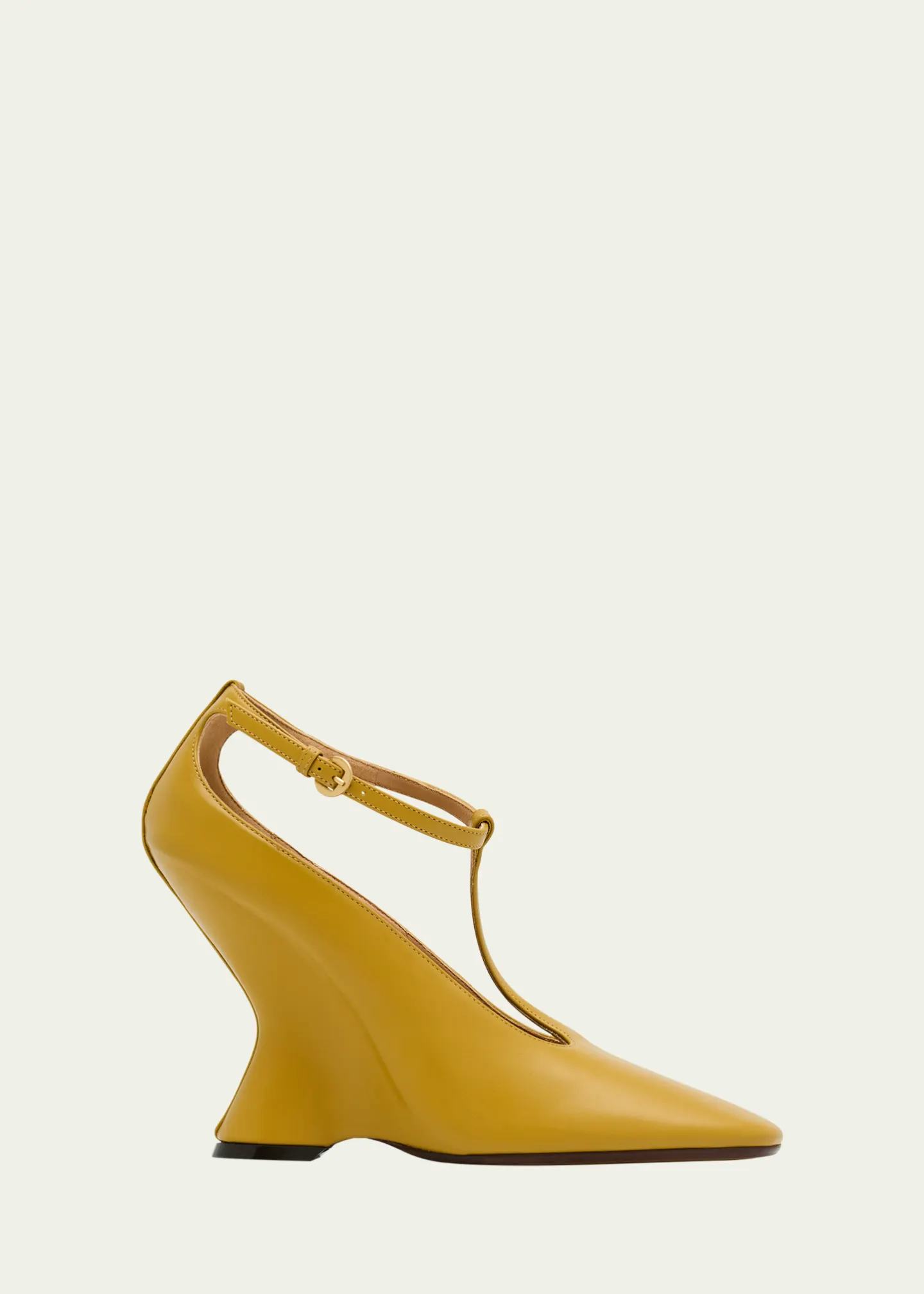 Dries Van Noten Glove Leather T-Strap Wedge Pumps
