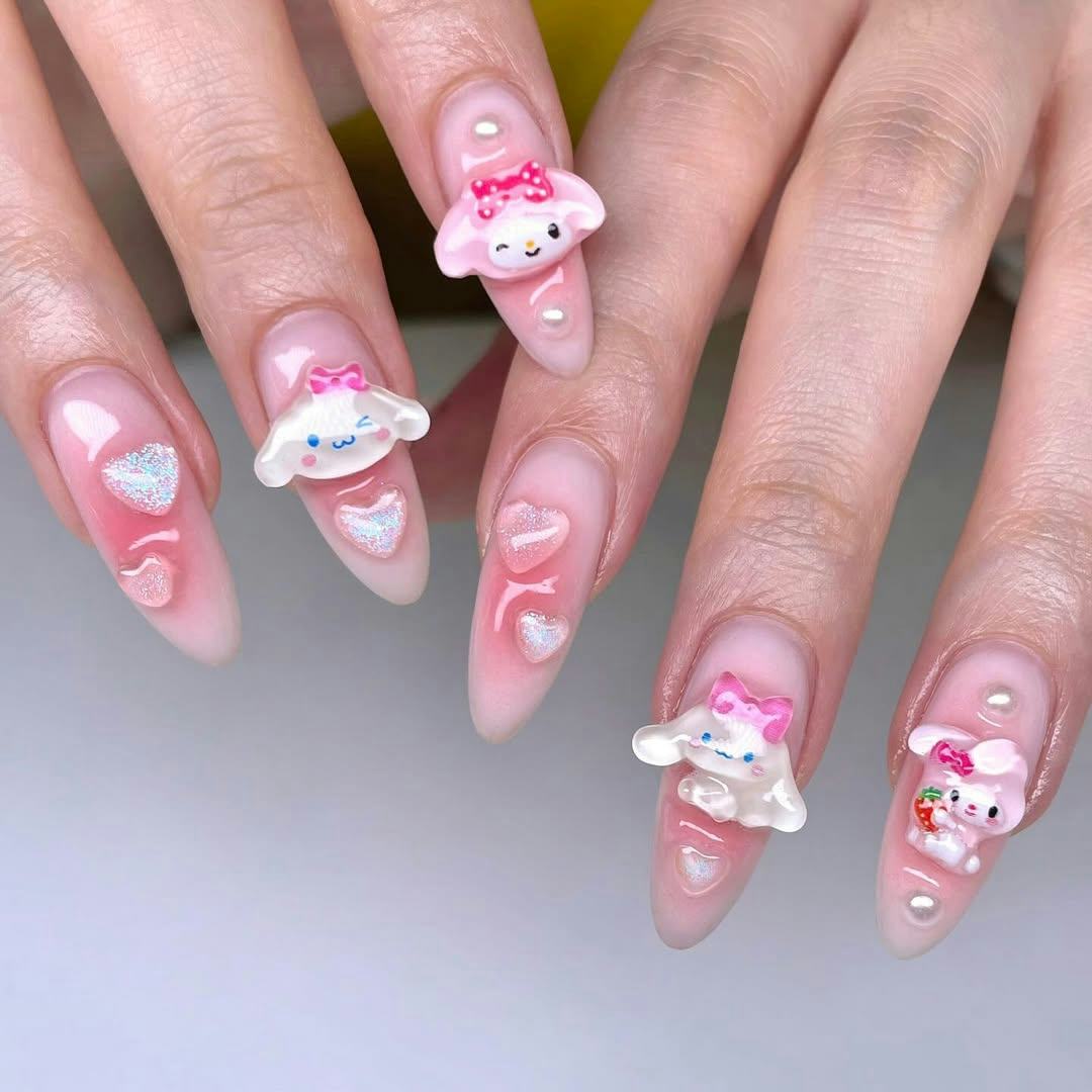 Photo of pink manicure with 3D nails