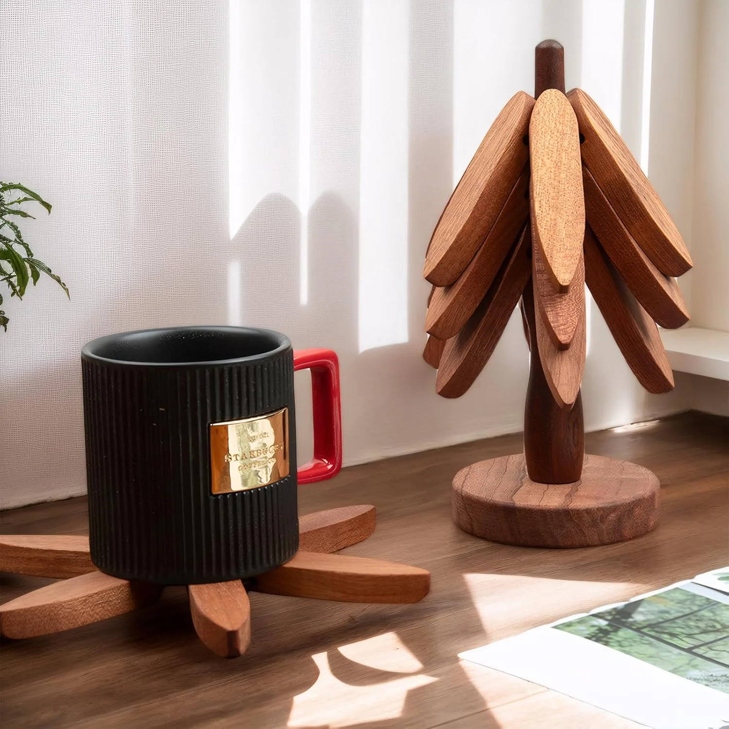 Fuijeuj Wooden Tree Trivets (Set of 4) 