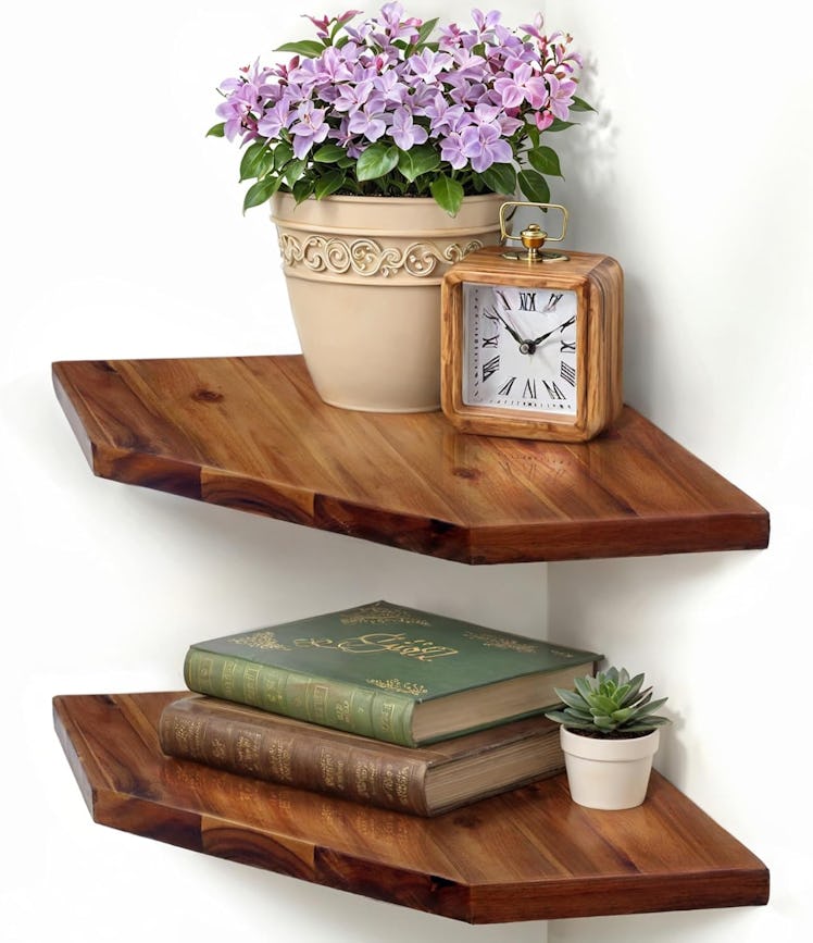 Demigo Wall-Mounted Acacia Corner Shelf (Set Of 2)