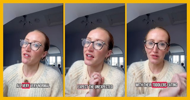 A woman with red hair and glasses speaks animatedly in three frames. Text highlights her thoughts on...