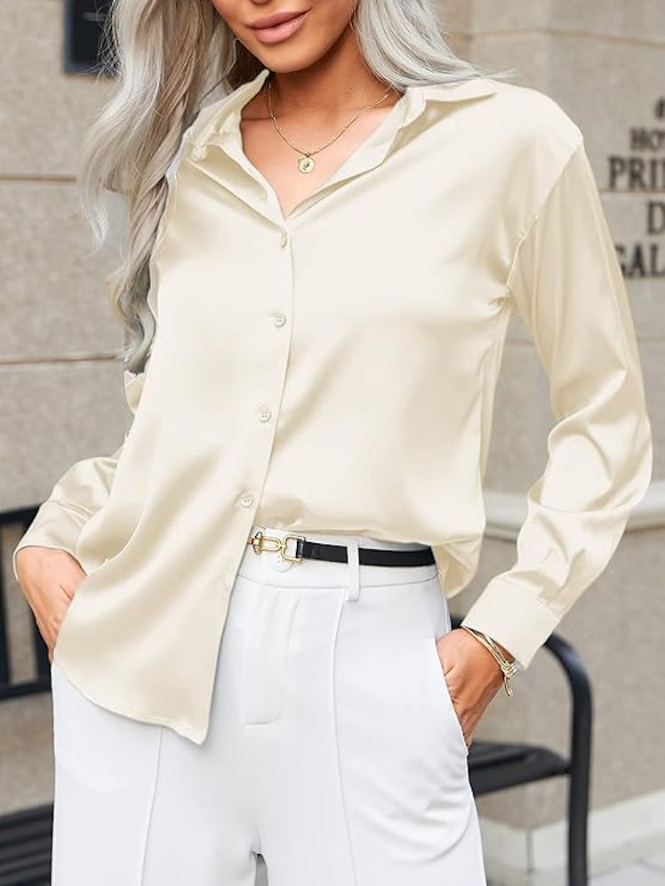 HOTOUCH Satin Silk Button-Down Shirt