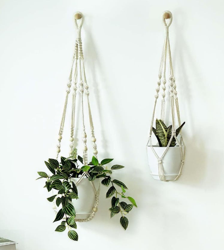 Bouqlife Macrame Plant Hangers with Pots and Saucers (Set of 3) 