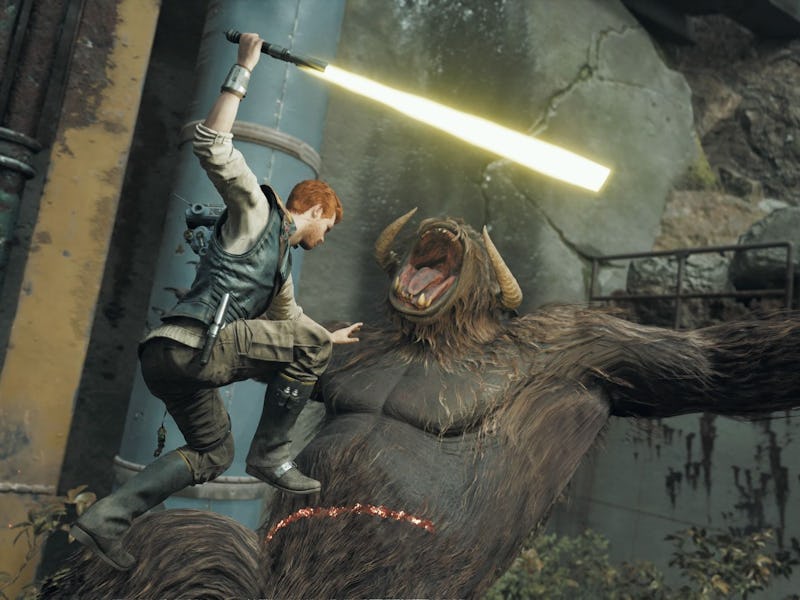 Cal prepares a strike against a large beast