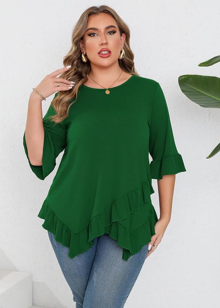 Beauhuty Ruffled Hem Crew Neck Top