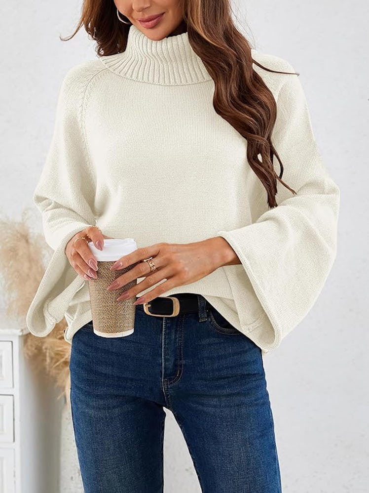 Angashion Turtleneck Bell Sleeve Sweater