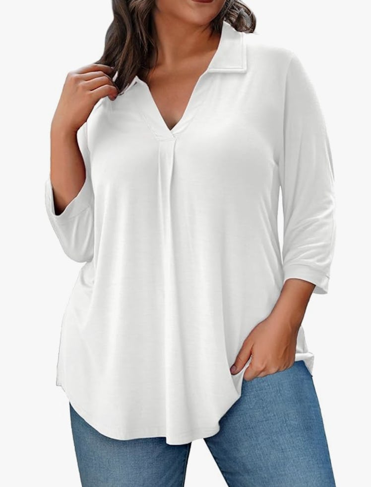 REDHOTYPE Collared V Neck Blouse