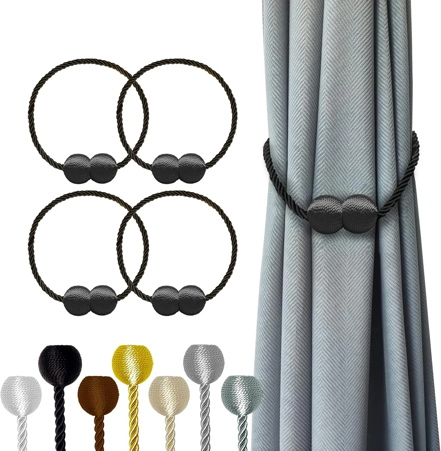 Hion Magnetic Curtain Tiebacks (4-Pack)