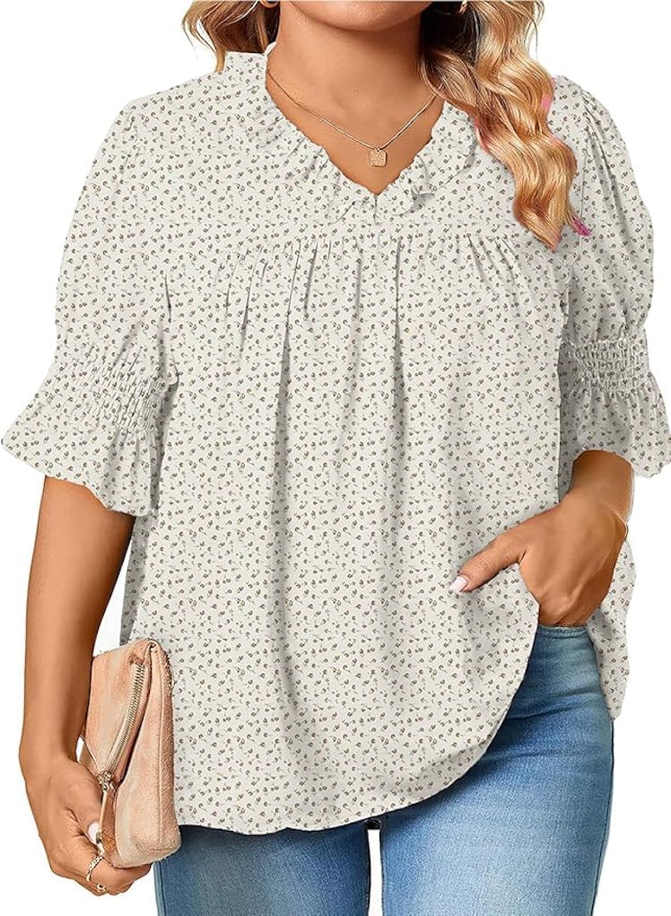 Eytino V-Neck Ruffle Babydoll Top