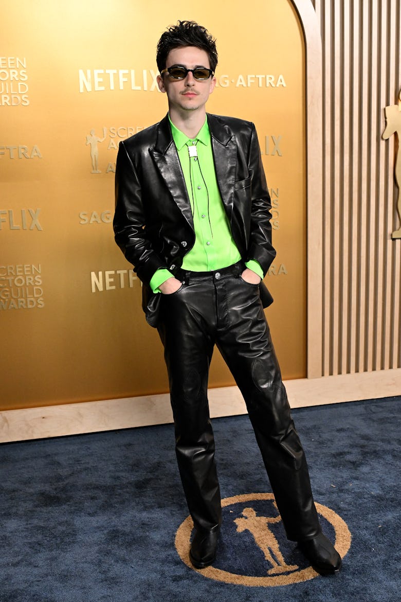 Timothee Chalamet arrives for the 31st Annual Screen Actors Guild awards at the Shrine Auditorium in...