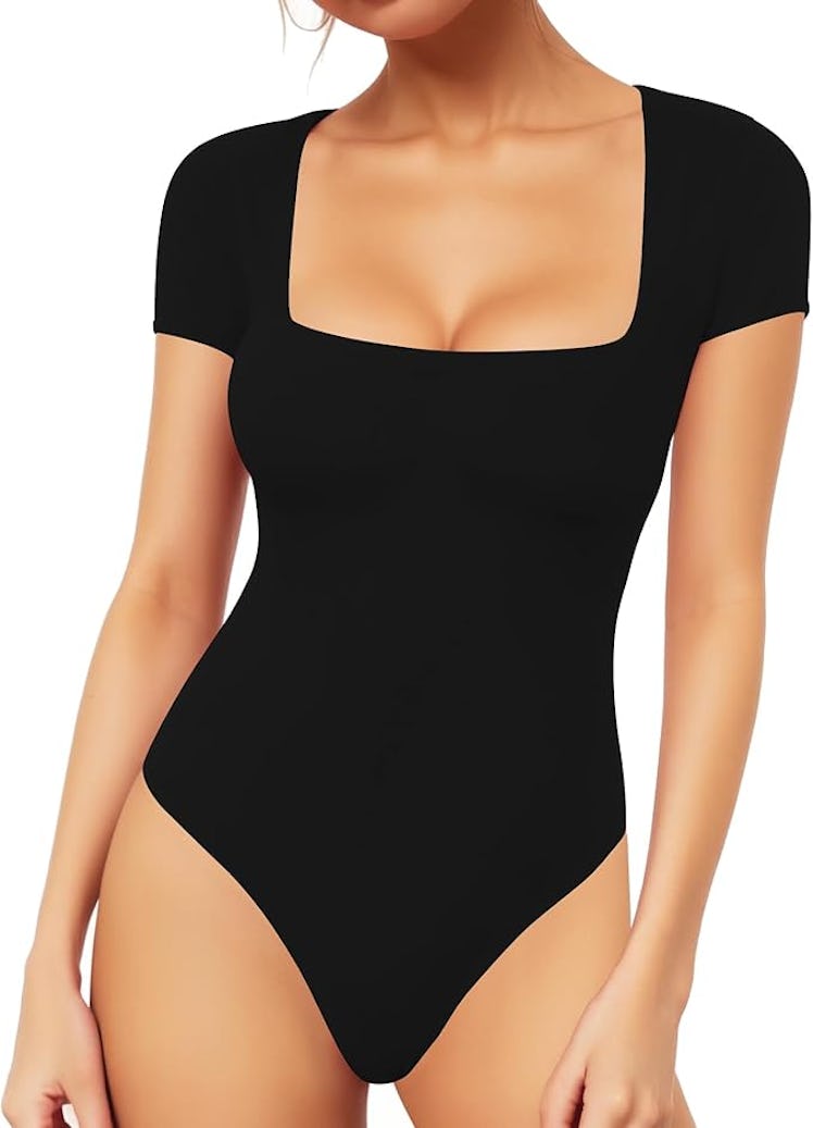 MANGOPOP Square-Neck Short-Sleeve Bodysuit