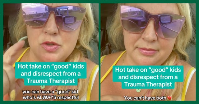 A woman wearing large sunglasses speaks directly to the camera. Text overlays discuss the concepts o...