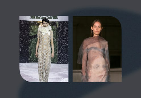 Models from Richard Quinn and Erdem's London Fashion Week Fall/Winter 2025 shows freeing the nip.