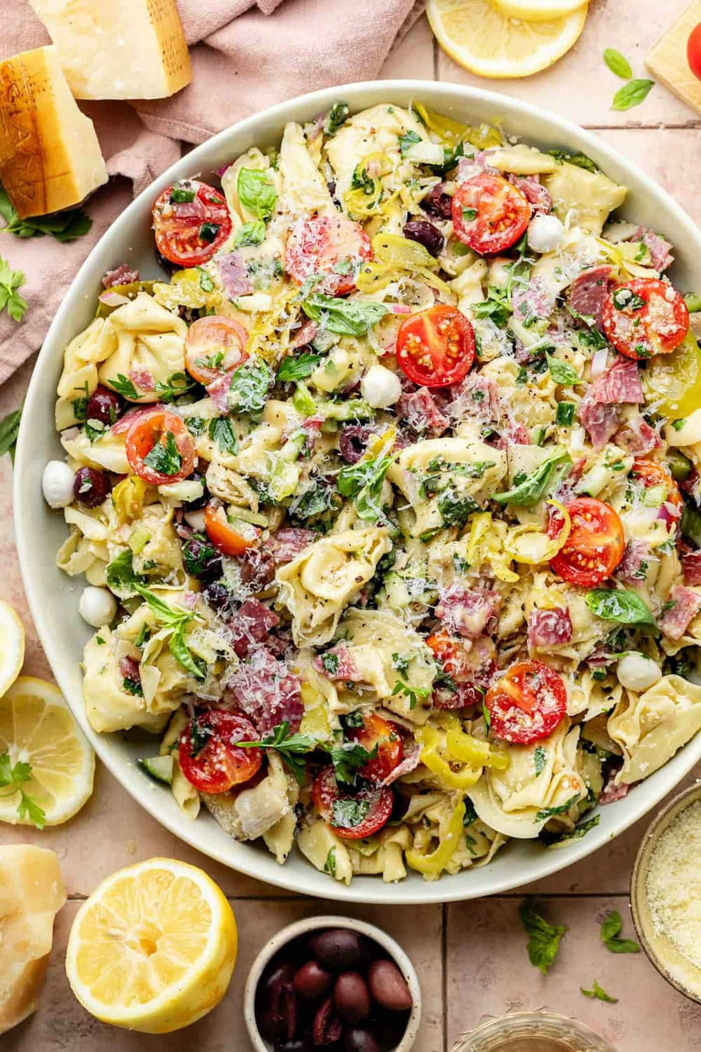 Cheese Tortellini Pasta Salad, one of many easy tortellini recipes to spice up store-bought pasta.