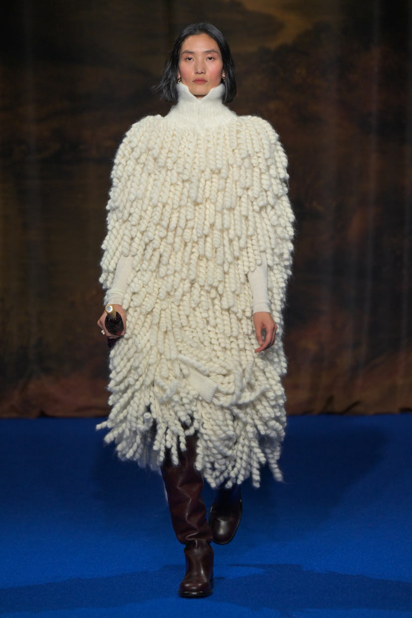 Model on the runway at the Burberry Fall RTW 2025 fashion show as part of London Fashion Week on Feb...