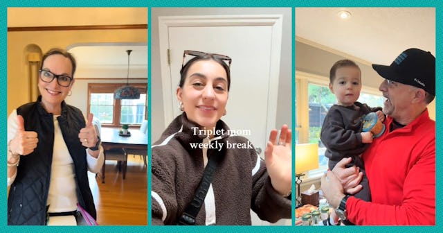 Three side by side images, the first of a woman in glasses giving a thumbs up; the second of a woman...