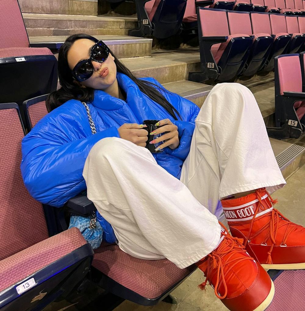 Dua Lipa wearing Moon Boots