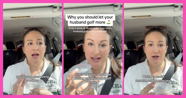 A woman is sitting in a car, passionately sharing advice on why wives should encourage their husband...