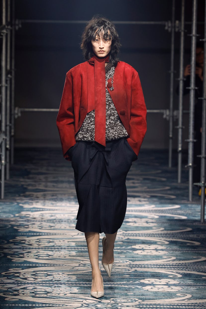A model walks the runway at the Prada fashion show during the Milan Fashion Week - Womenswear Fall/W...