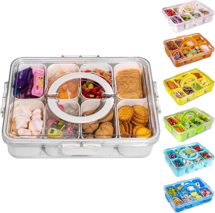 WACOI Divided Snack Serving Tray with Lid and Handle
