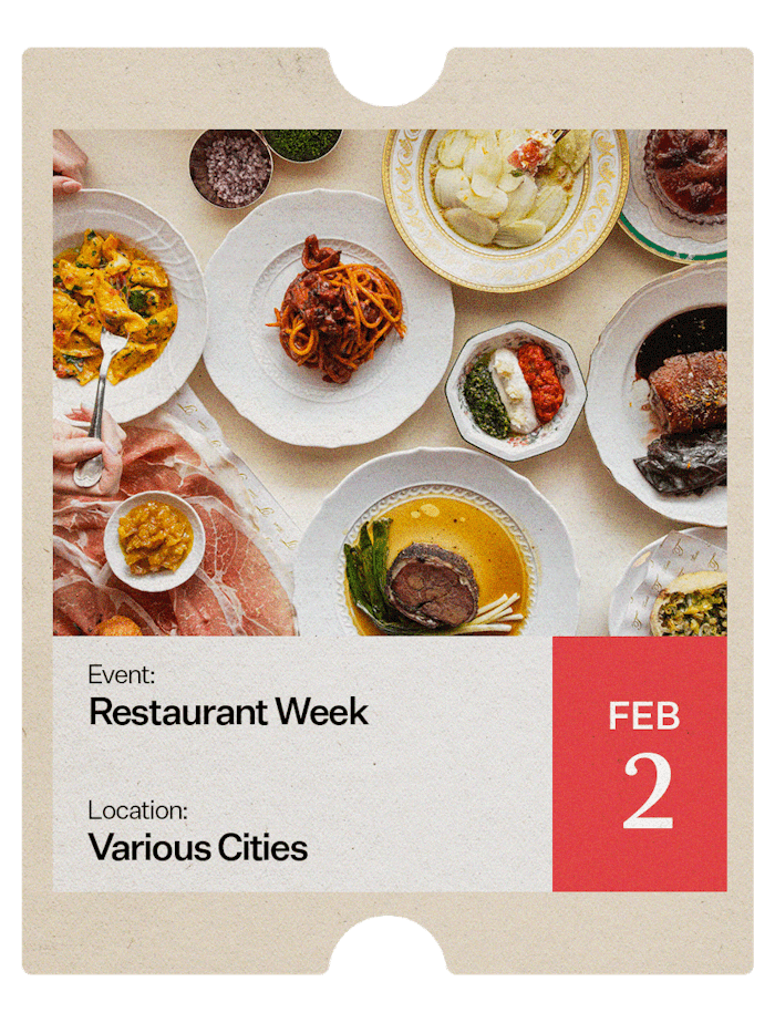 A graphic advertising Restaurant Week, taking place in various cities.