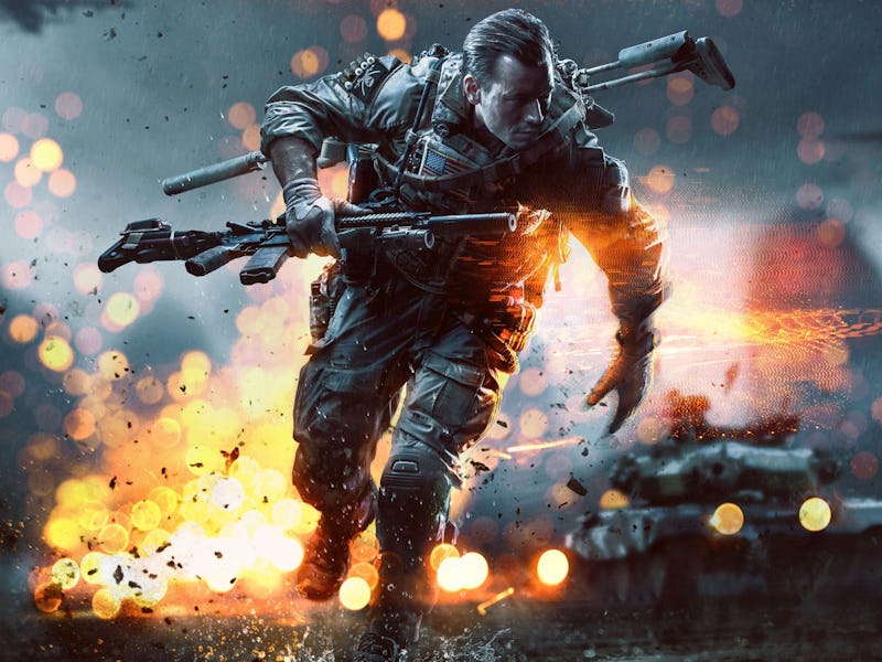 A Battlefield man runs from an explosion