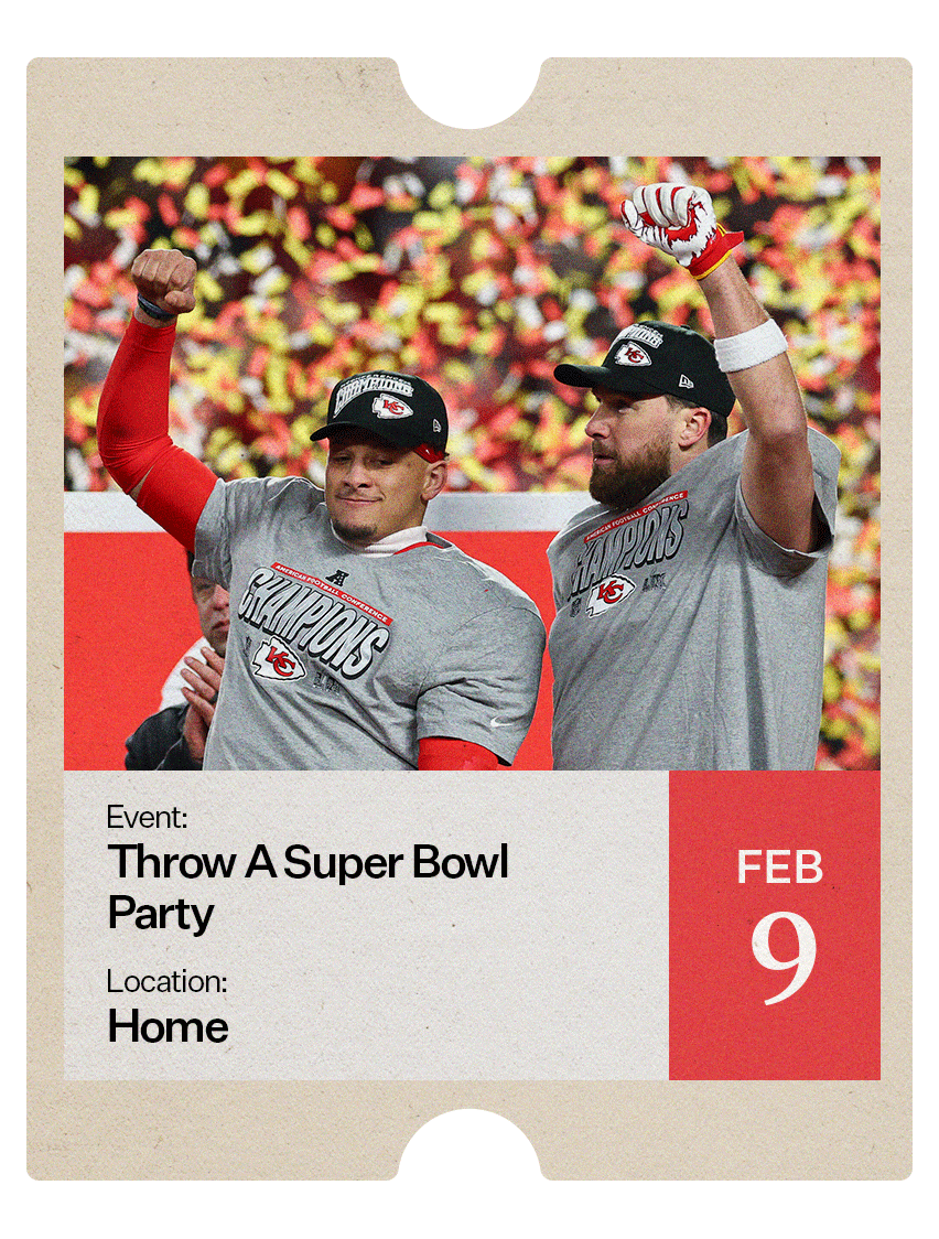 A graphic advertising the Super Bowl.