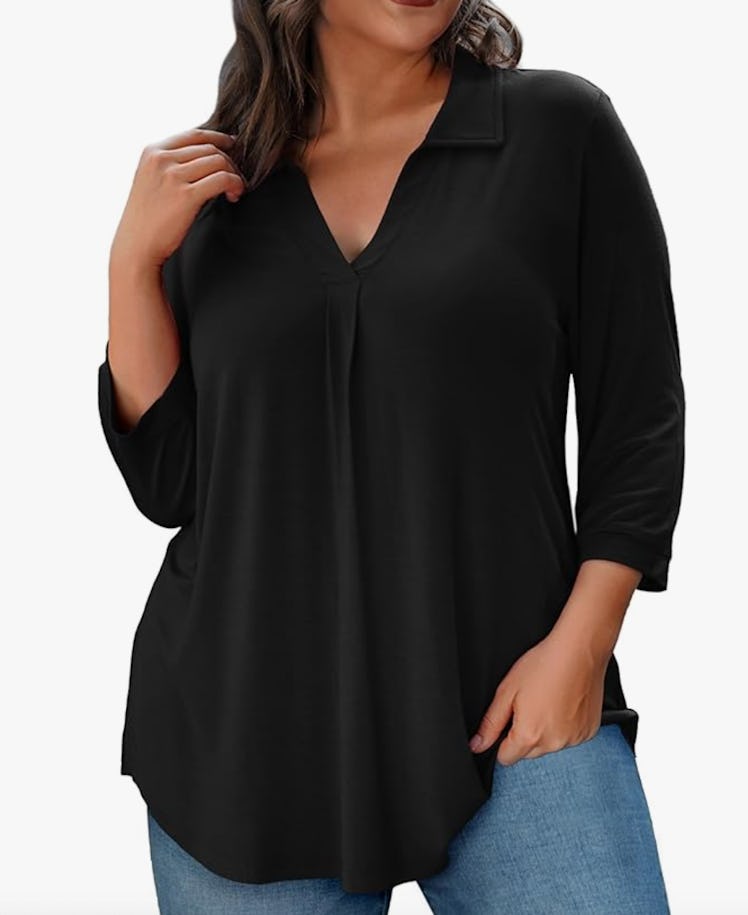 REDHOTYPE Collared V Neck Blouse