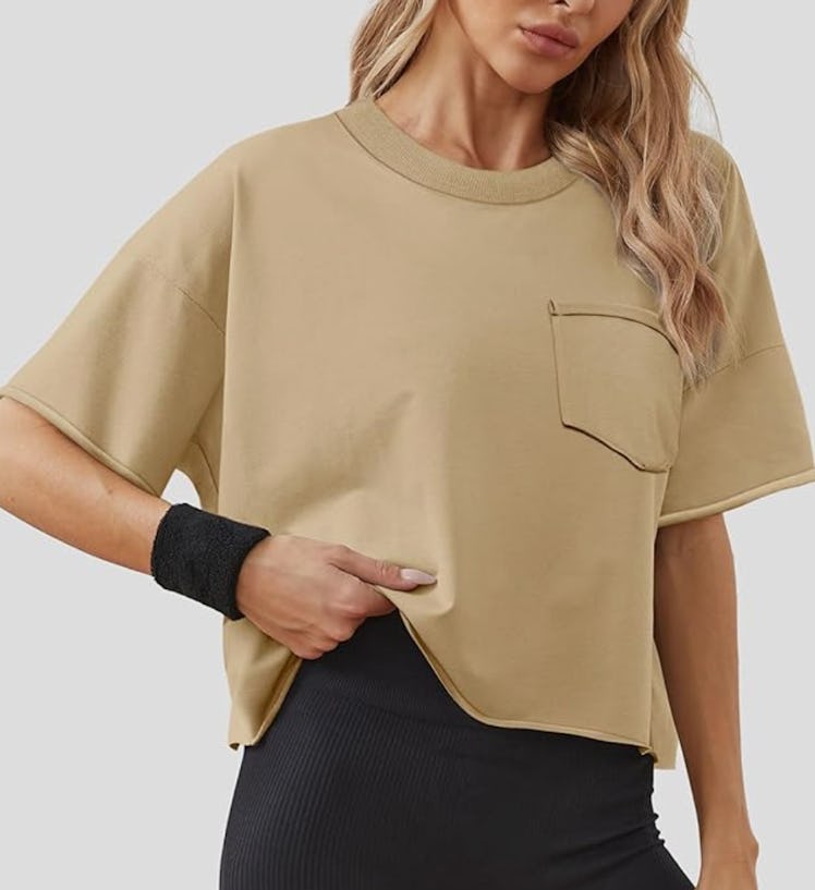 ATHMILE Short Sleeve Workout Crop Top