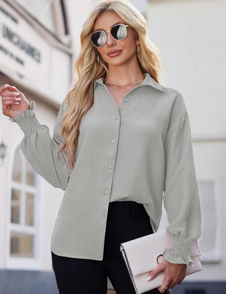  Gleeivy Puff Sleeve Oversized Blouse