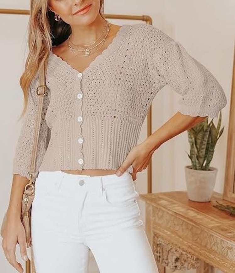 MURMUREY Cropped Crochet Sweater