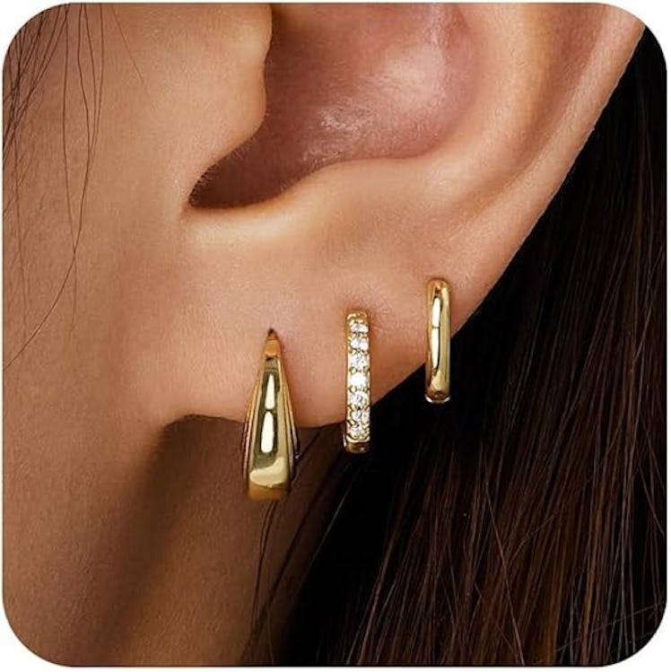 Poxtex Gold Hoop Earrings (3 Pairs)