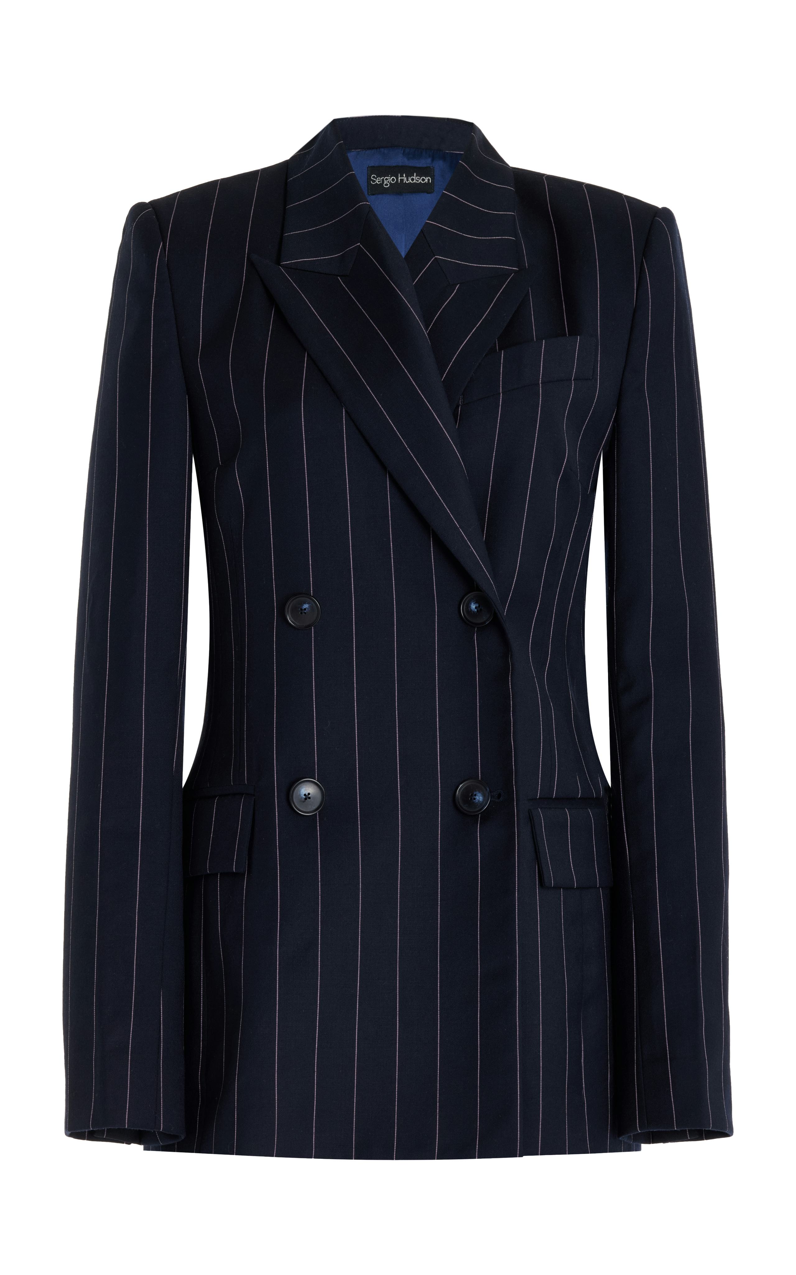 Sergio Hudson Pinstriped Wool Double-Breasted Blazer