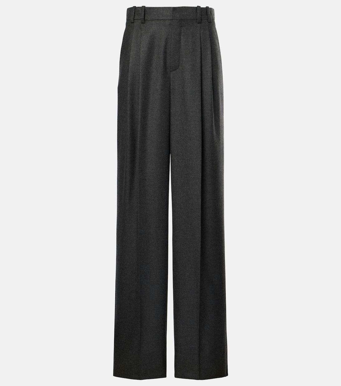 Saint Laurent Pleated Cashmere Wide-Leg Pants