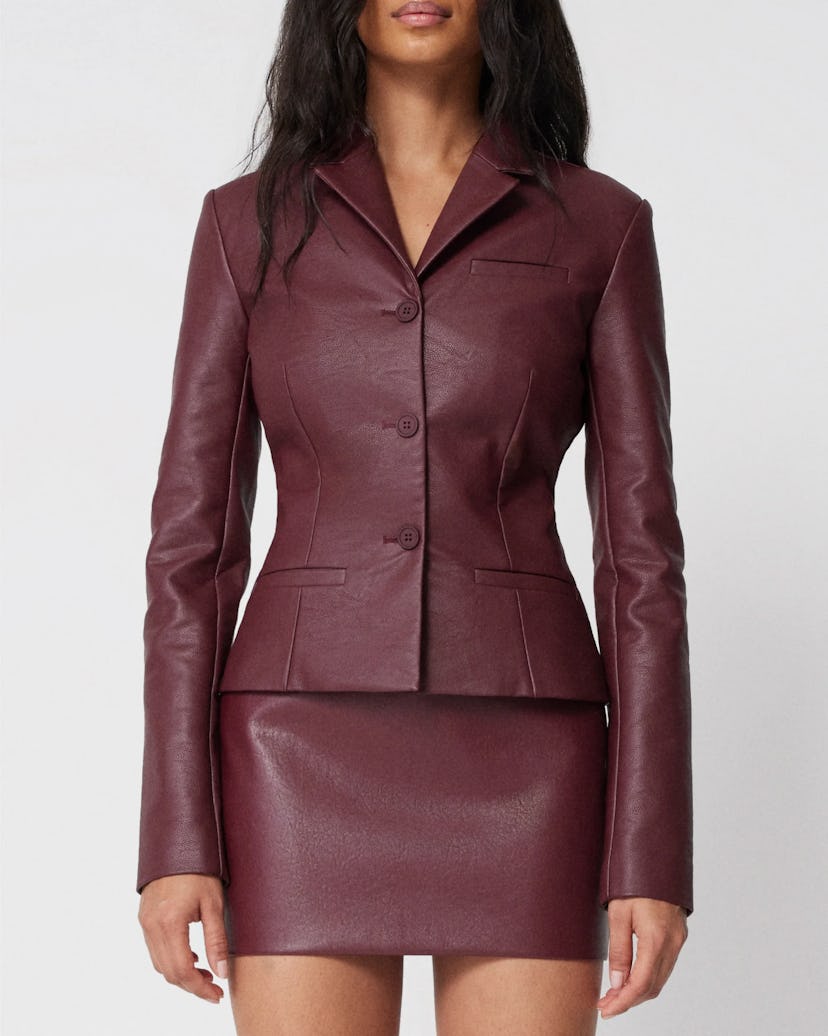 Faux Leather Fitted Blazer