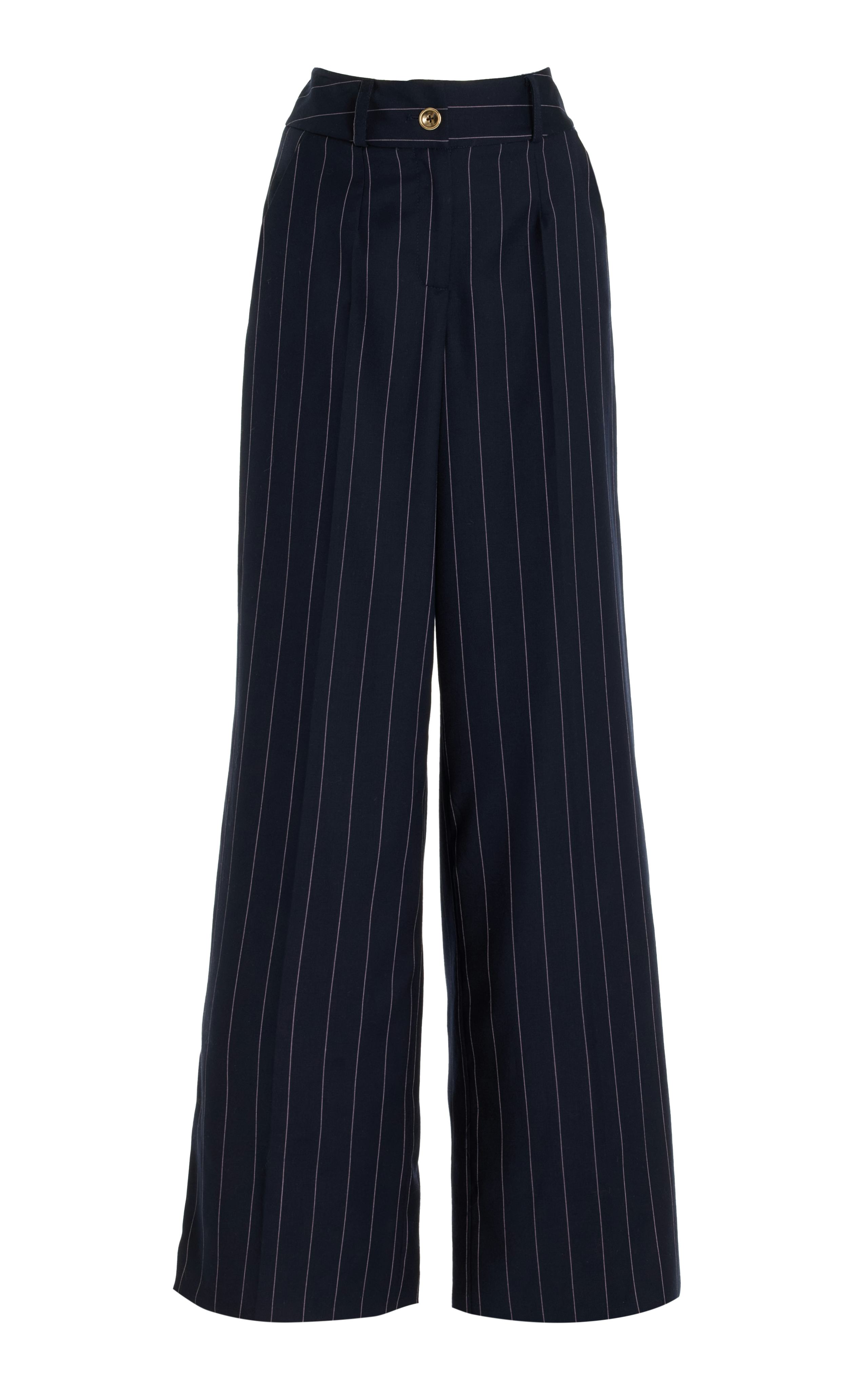 Sergio Hudson Pinstriped Wool Wide-Leg Pants